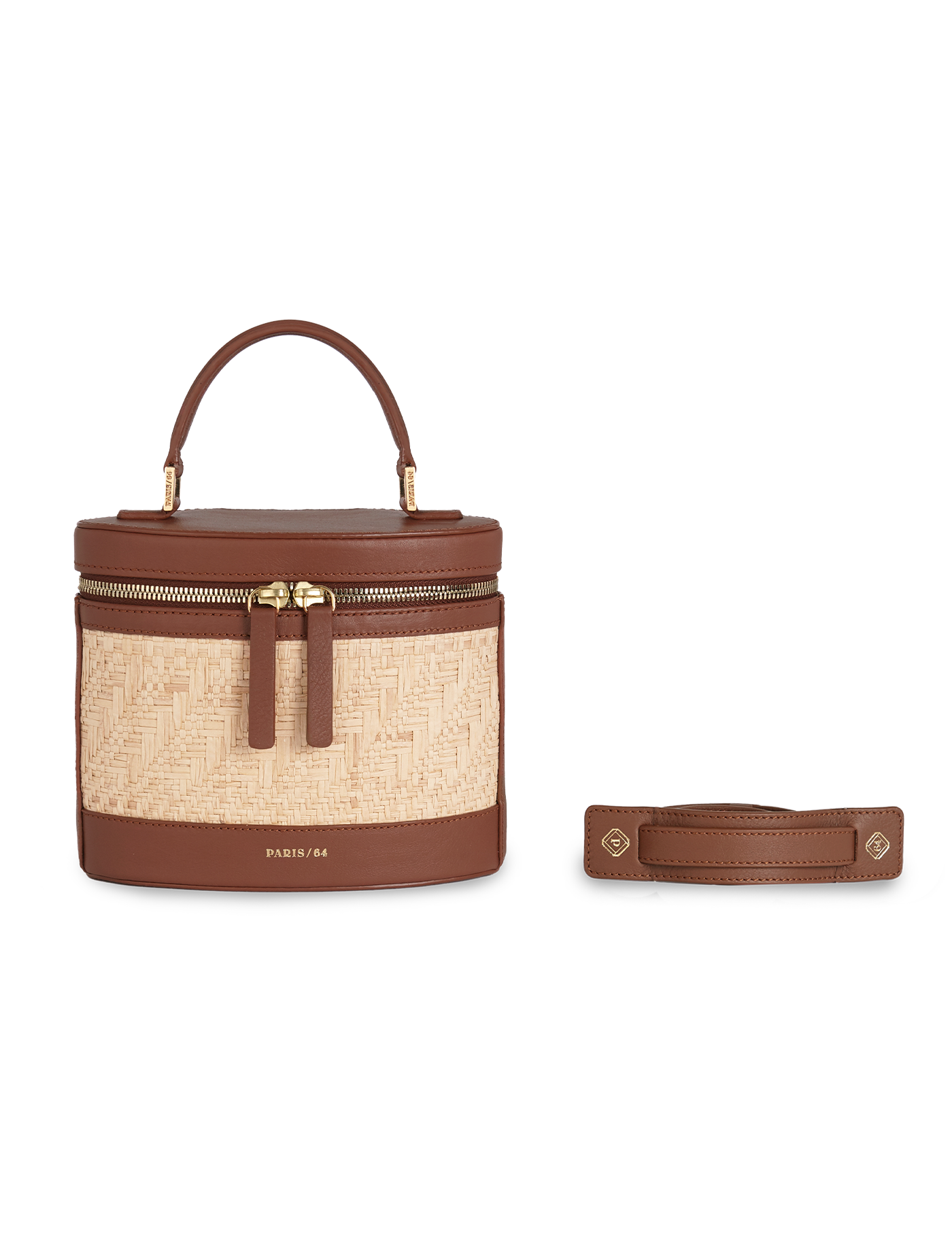 PARIS/64 ラタンとレザーのショルダーバッグ Prismatic Palma & Chocolate Bag by PARIS/64